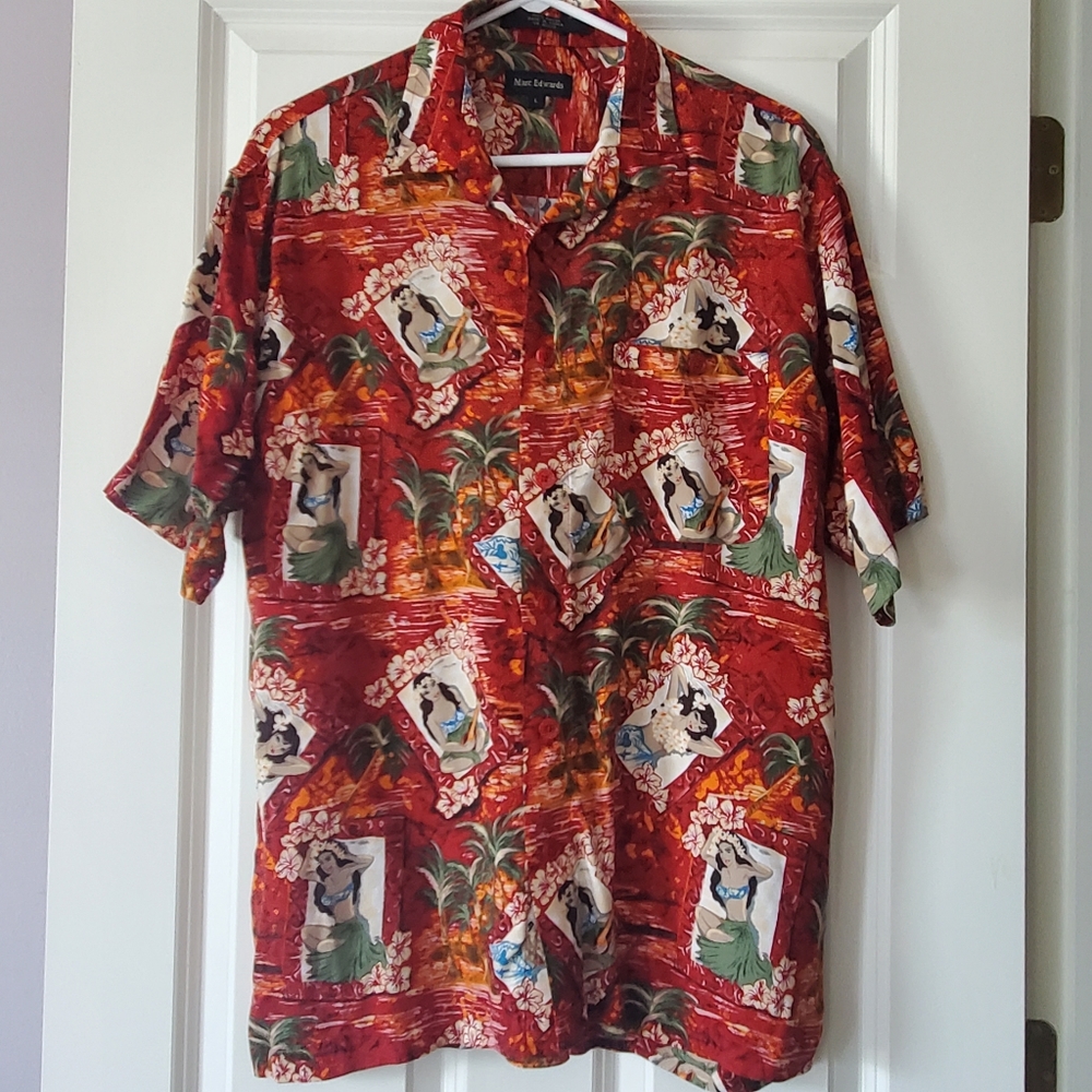 Marc Edwards Red Hawaiian Button Down Shirt Size L